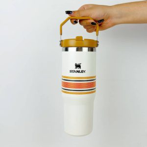 تراول ماگ نی دار استنلی کرم قهوه ای مدل FLIP STRAW TUMBLER