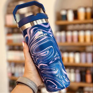 تراول ماگ نی دار استنلی آبرنگی آبی مدل FLIP STRAW TUMBLER