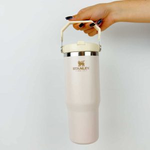 تراول ماگ نی دار استنلی گلبهی مدل FLIP STRAW TUMBLER
