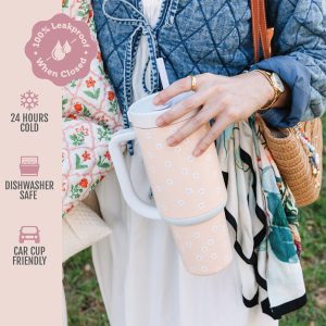 ماگ استیل آمریکایی طرح شکوفه برند ello حجم 850 میل